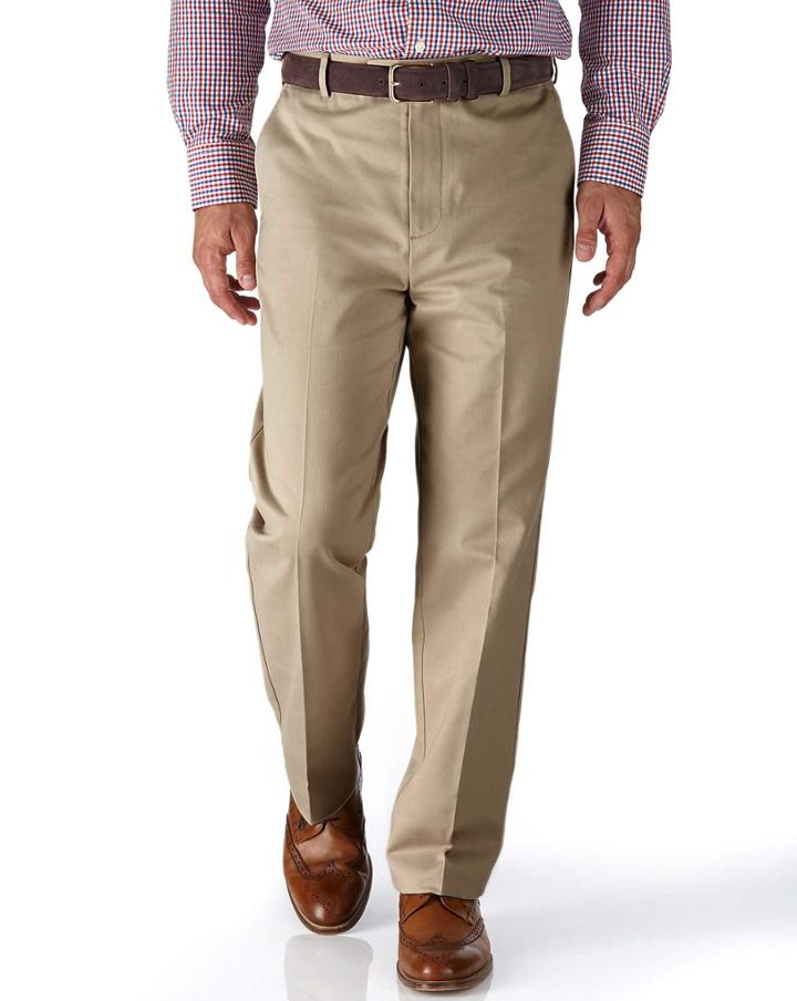 Charles Tyrwhitt Charles Tyrwhitt Stone Classic Fit Flat Front Non-iron Cotton Chino Pants Size W30 L38