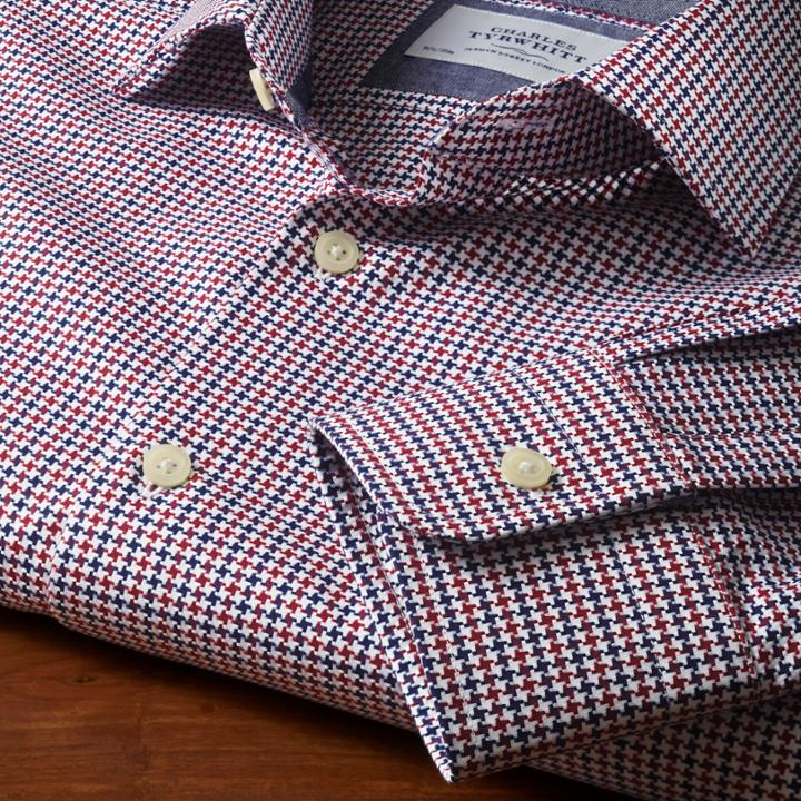 Charles Tyrwhitt Charles Tyrwhitt Slim Fit Semi-spread Collar Business Casual Puppytooth Texture Red And Navy Shirt