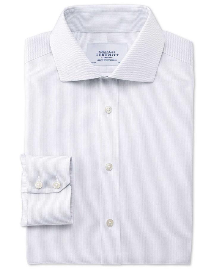 Charles Tyrwhitt Charles Tyrwhitt Slim Fit Spread Collar Non-iron Mouline Stripe Grey Shirt