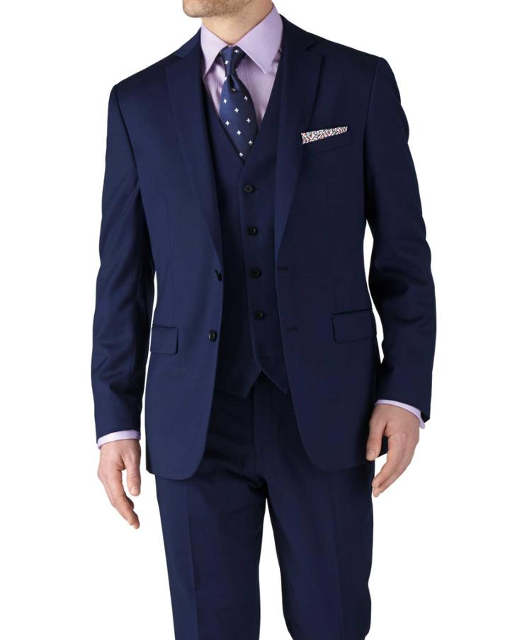  Royal Blue Classic Fit Twill Business Suit Wool Jacket Size 38 By Charles Tyrwhitt