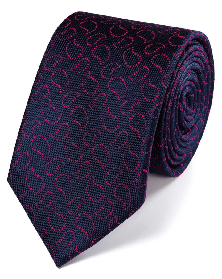 Charles Tyrwhitt Navy And Pink Silk Oxford Paisley Classic Tie By Charles Tyrwhitt