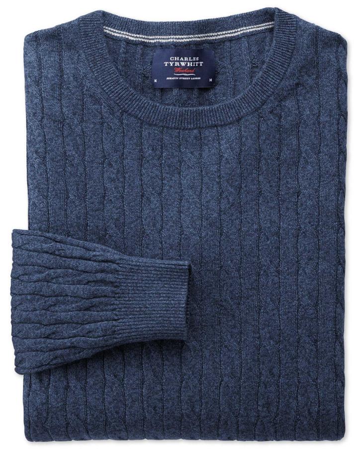 Charles Tyrwhitt Indigo Cotton Cashmere Cable Crew Neck Cotton/cashmere Sweater Size Large By Charles Tyrwhitt