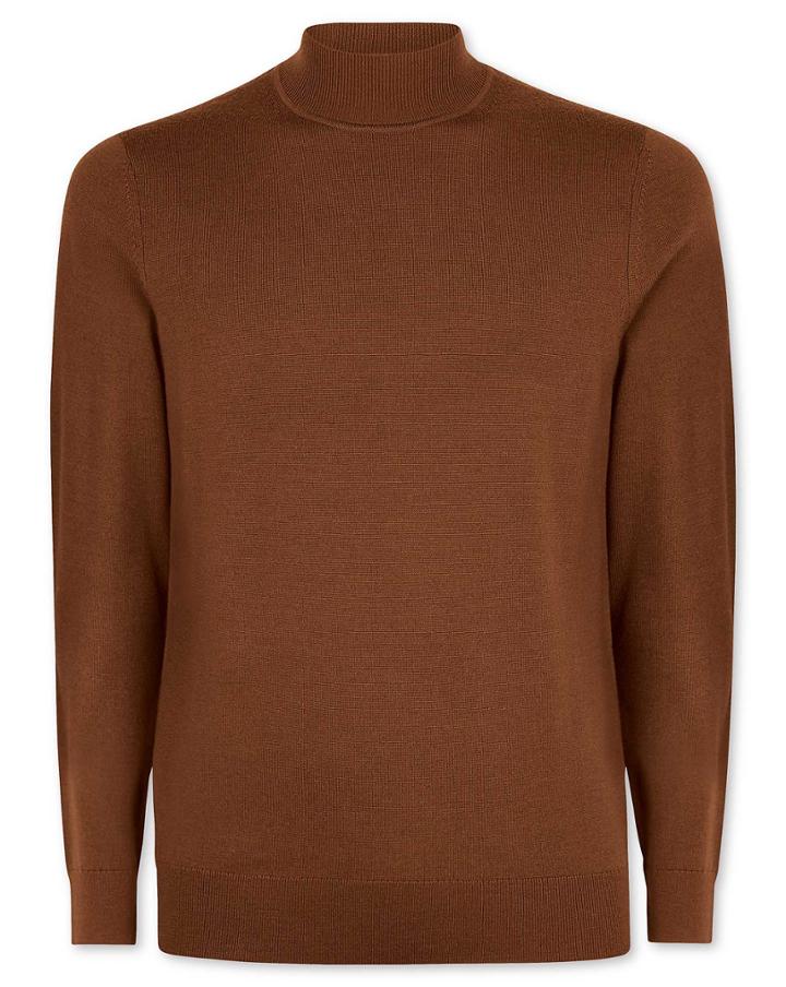  Brown Merino Roll Neck 100percent Merino Wool Sweater Size Large By Charles Tyrwhitt