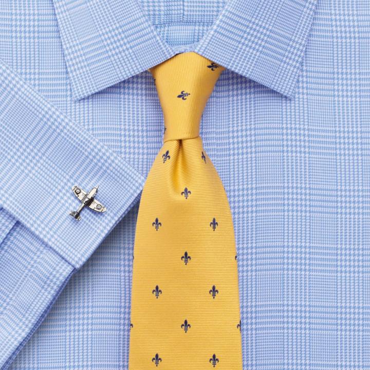 Charles Tyrwhitt Slim Fit Prince Of Wales Royal Twill Sky Blue Cotton Dress Casual Shirt Single Cuff Size 15.5/33 By Charles Tyrwhitt