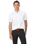  Classic Fit White Short Sleeve Button-down Washed Oxford Plain Cotton Casual Shirt Single Cuff Size Small By Charles Tyrwhitt