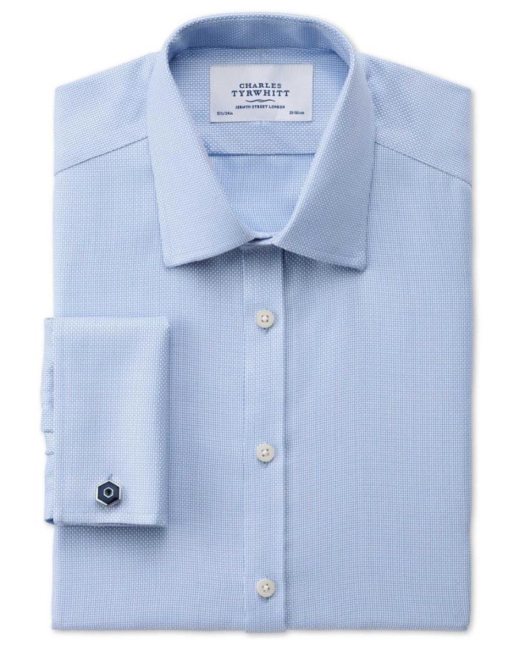 Charles Tyrwhitt Charles Tyrwhitt Extra Slim Fit Non-iron Buckingham Weave Sky Blue Cotton Dress Shirt Size 15/32