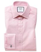  Slim Fit Small Gingham Light Pink Cotton Dress Shirt Single Cuff Size 16/34 By Charles Tyrwhitt