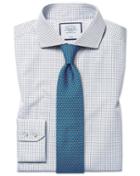  Slim Fit Non-iron 4-way Stretch Navy Check Cotton Dress Shirt Single Cuff Size 14.5/33 By Charles Tyrwhitt