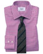 Slim Fit Large Puppytooth Berry Cotton Dress Shirt Single Cuff Size 17/35 By Charles Tyrwhitt