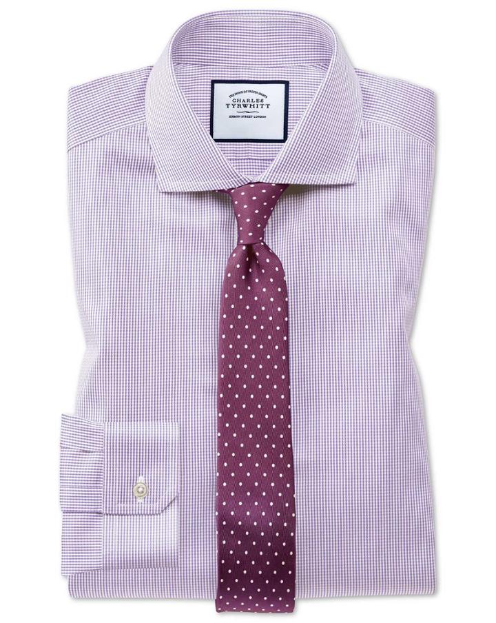 Charles Tyrwhitt Super Slim Fit Spread Collar Non-iron Puppytooth Lilac Cotton Dress Shirt French Cuff Size 14.5/33 By Charles Tyrwhitt