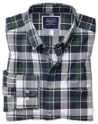  Extra Slim Fit Navy And Green Large Check Washed Oxford Cotton Casual Shirt Single Cuff By Charles Tyrwhitt