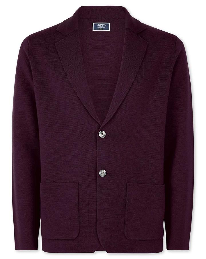  Wine Merino Wool Blazer Size Large By Charles Tyrwhitt