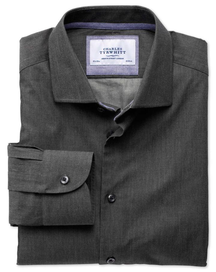 Charles Tyrwhitt Charles Tyrwhitt Extra Slim Fit Semi-spread Collar Business Casual Charcoal Cotton Dress Shirt Size 15/32