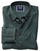  Classic Fit Green Herringbone Melange Cotton Casual Shirt Single Cuff Size Large By Charles Tyrwhitt