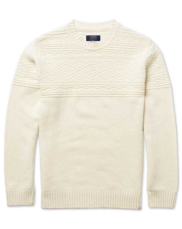  Winter White Jacquard Fairisle Crew Neck Wool Jumper Size Large By Charles Tyrwhitt