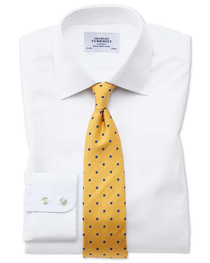  Slim Fit Oxford White Cotton Dress Shirt French Cuff Size 17.5/34 By Charles Tyrwhitt