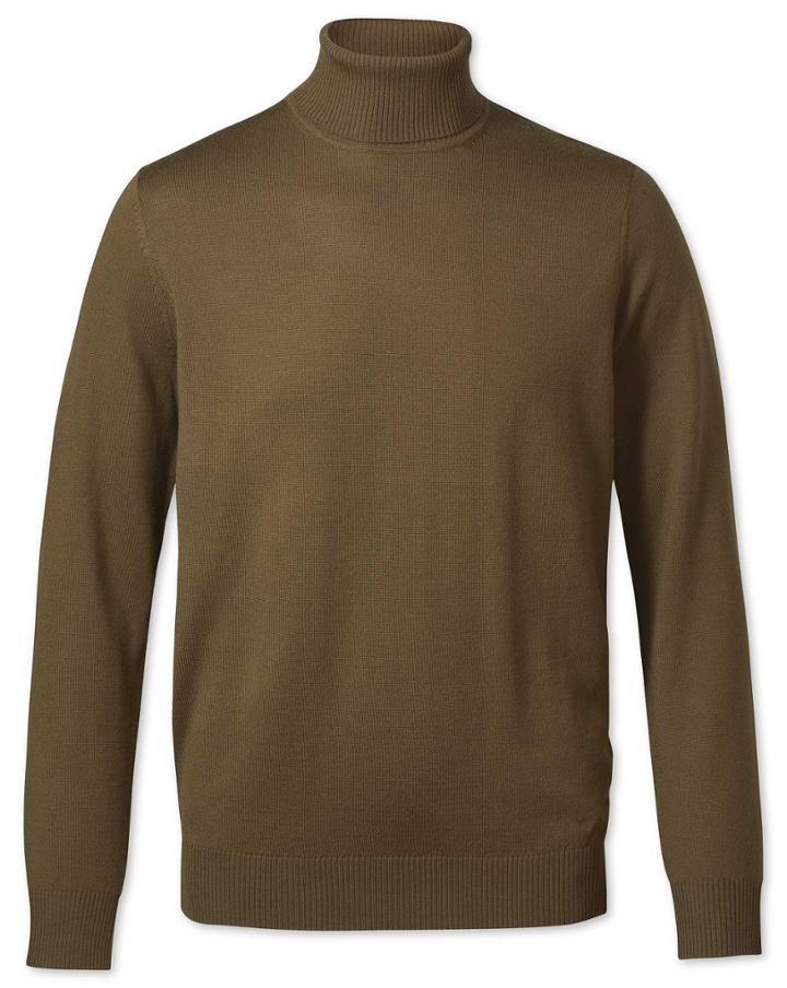  Olive Roll Neck Merino Wool Sweater Size Large By Charles Tyrwhitt