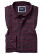  Extra Slim Fit Burgundy Check Cotton With Tencel&trade; Single Cuff Size Large By Charles Tyrwhitt