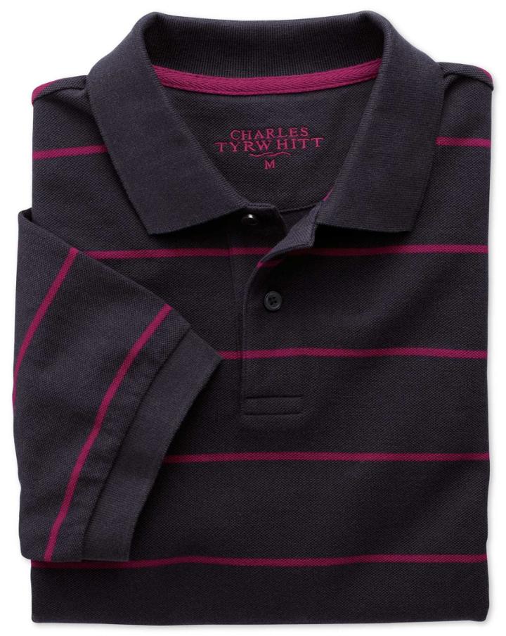 Charles Tyrwhitt Charles Tyrwhitt Navy And Berry Stripe Pique Cotton Polo Size Large