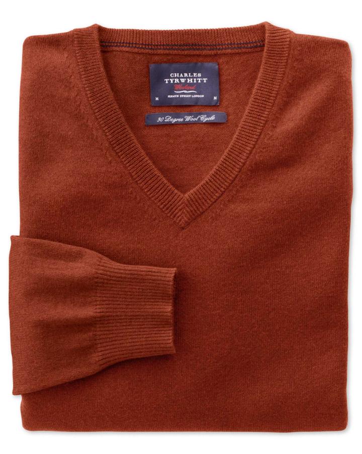 Charles Tyrwhitt Charles Tyrwhitt Orange Cotton Cashmere V-neck Jumper