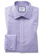  Slim Fit Non-iron Lilac And Blue Prince Of Wales Check Cotton Dress Shirt Single Cuff Size 14.5/32 By Charles Tyrwhitt