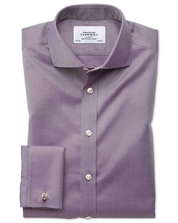 Charles Tyrwhitt Extra Slim Fit Spread Collar Non-iron Twill Dark Purple Cotton Dress Shirt Single Cuff Size 15/32 By Charles Tyrwhitt