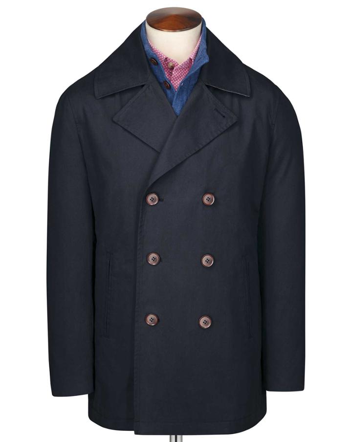 Charles Tyrwhitt Navy Pea Cotton Coat Size 42 By Charles Tyrwhitt