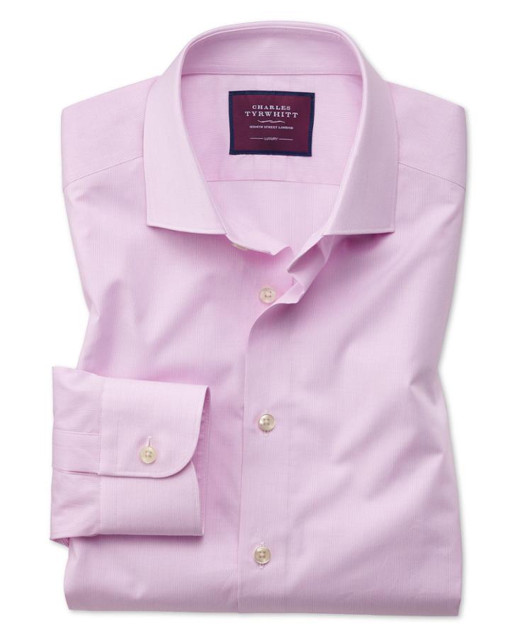  Classic Fit Pink Fine Stripe Luxury Cotton Dress Shirt Single Cuff Size 15.5/33 By Charles Tyrwhitt