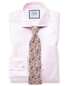Charles Tyrwhitt Slim Fit Spread Collar Textured Stripe Pink And White Cotton Dress Shirt Single Cuff Size 14.5/33 By Charles Tyrwhitt