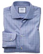  Classic Fit Business Casual Non-iron Blue Windowpane Check Cotton Dress Shirt Single Cuff Size 15.5/33 By Charles Tyrwhitt