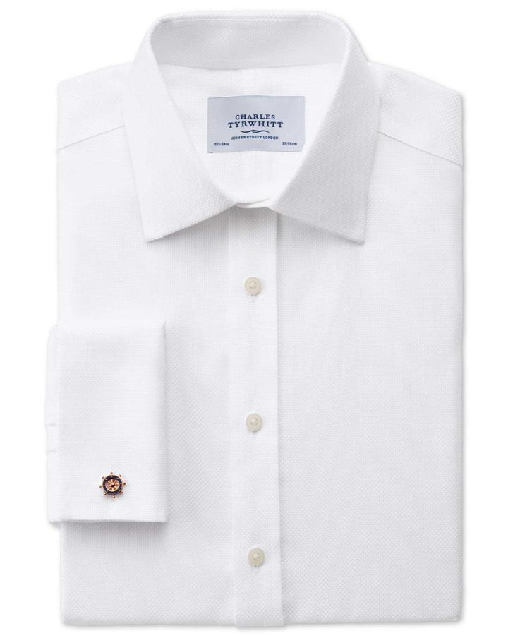 Charles Tyrwhitt Charles Tyrwhitt White Buckingham Weave Non-iron Slim Fit Cotton Dress Shirt Size 15/33