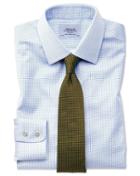 Charles Tyrwhitt Extra Slim Fit Non-iron Twill Mini Grid Check Sky Blue Cotton Dress Casual Shirt Single Cuff Size 14.5/32 By Charles Tyrwhitt