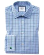  Classic Fit Blue And Green Prince Of Wales Check Cotton Dress Shirt French Cuff Size 15/33 By Charles Tyrwhitt