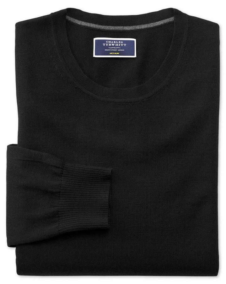 Charles Tyrwhitt Black Merino Wool Crew Neck Sweater Size Large By Charles Tyrwhitt