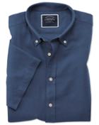  Slim Fit Dark Blue Cotton Linen Twill Short Sleeve Casual Shirt Single Cuff Size Large By Charles Tyrwhitt