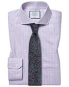  Extra Slim Fit Cutaway Collar Non-iron Soft Twill Lilac Check Cotton Dress Shirt Single Cuff Size 14.5/33 By Charles Tyrwhitt