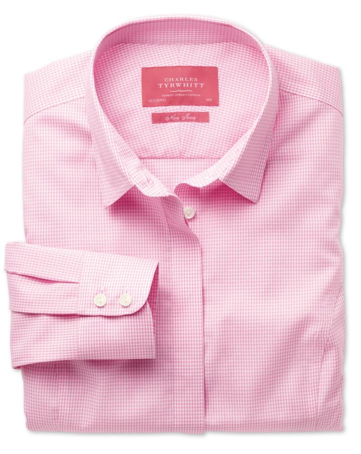 Charles Tyrwhitt Charles Tyrwhitt Women's Semi-fitted Non-iron Cotton Puppytooth Pink Shirt