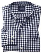 Charles Tyrwhitt Slim Fit Button-down Non-iron Poplin Navy Gingham Cotton Casual Shirt Single Cuff Size Xs By Charles Tyrwhitt