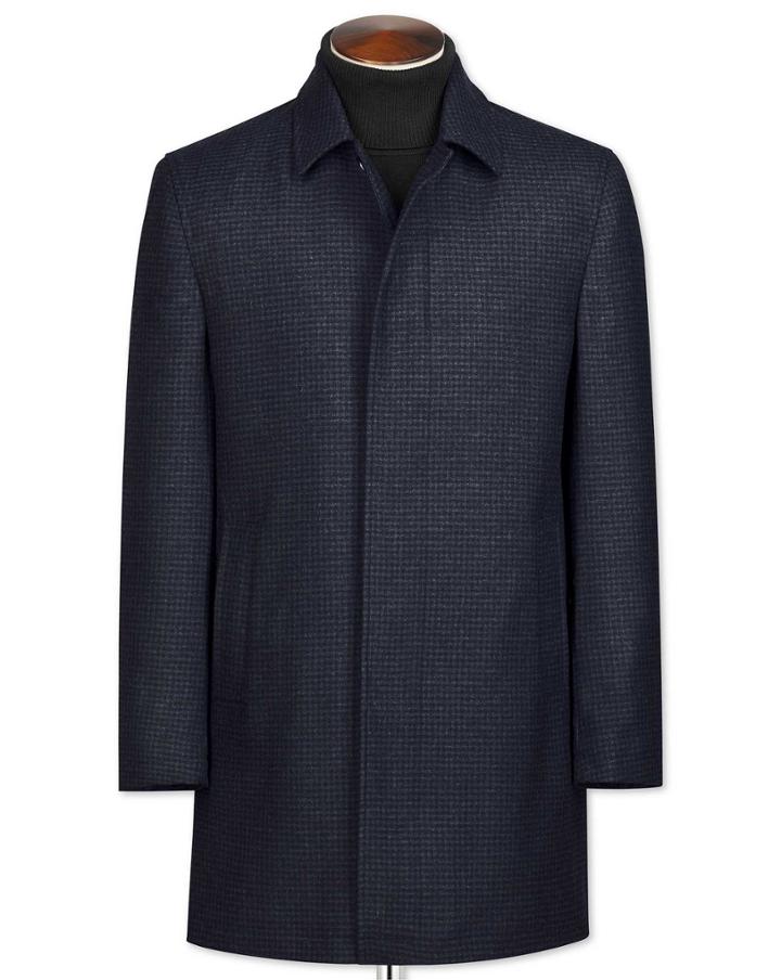 Charles Tyrwhitt Navy Houndstooth Wool Car Wool Coat Size 38 By Charles Tyrwhitt