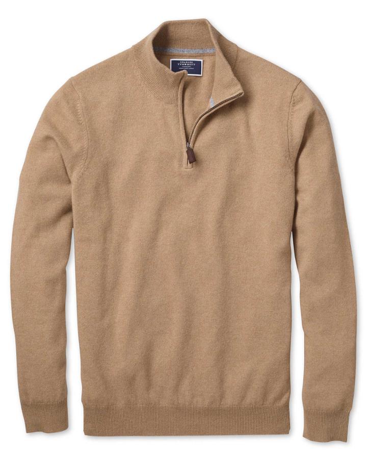  Tan Zip Neck Cashmere Sweater Size Large By Charles Tyrwhitt