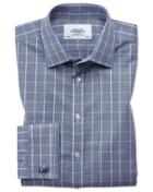 Charles Tyrwhitt Classic Fit Non-iron Prince Of Wales Navy Blue And White Cotton Dress Casual Shirt Single Cuff Size 15/33 By Charles Tyrwhitt