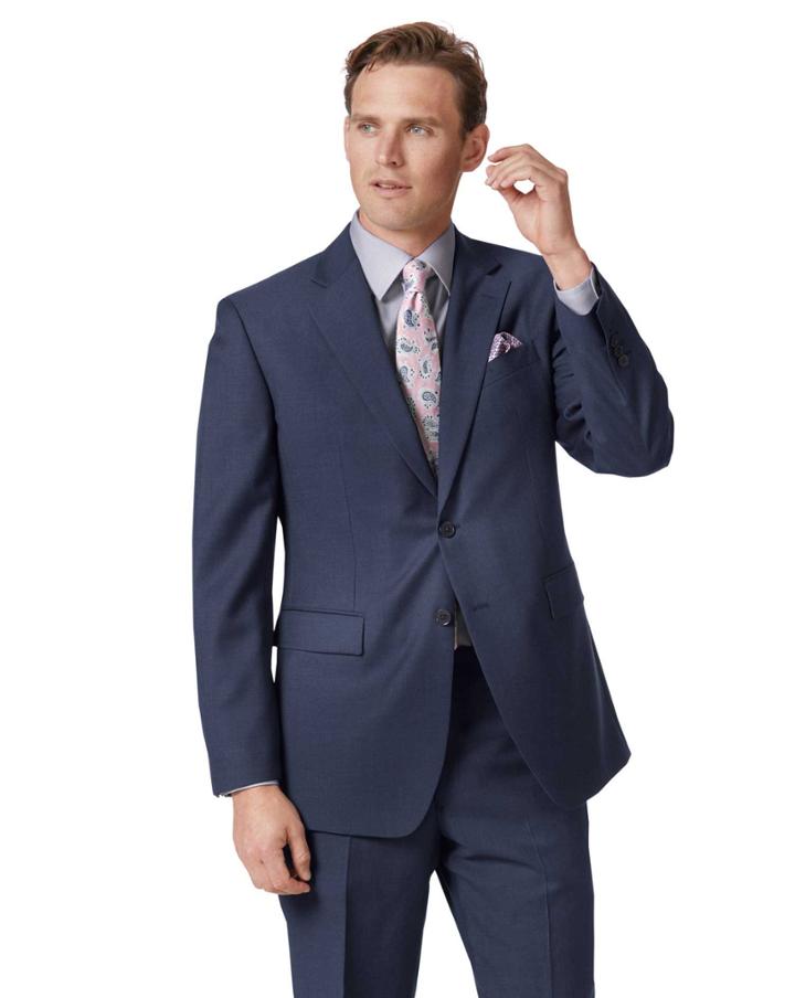  Mid Blue Classic Fit Twill Business Suit Wool Jacket Size 42 By Charles Tyrwhitt