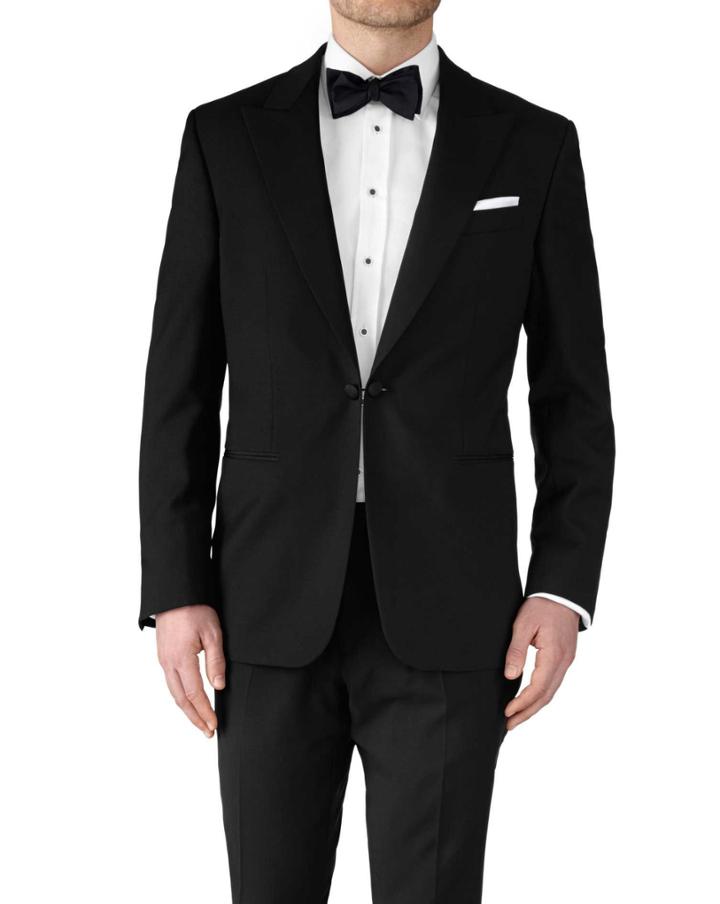 Charles Tyrwhitt Charles Tyrwhitt Black Slim Fit Peak Lapel Tuxedo Wool Jacket Size 36