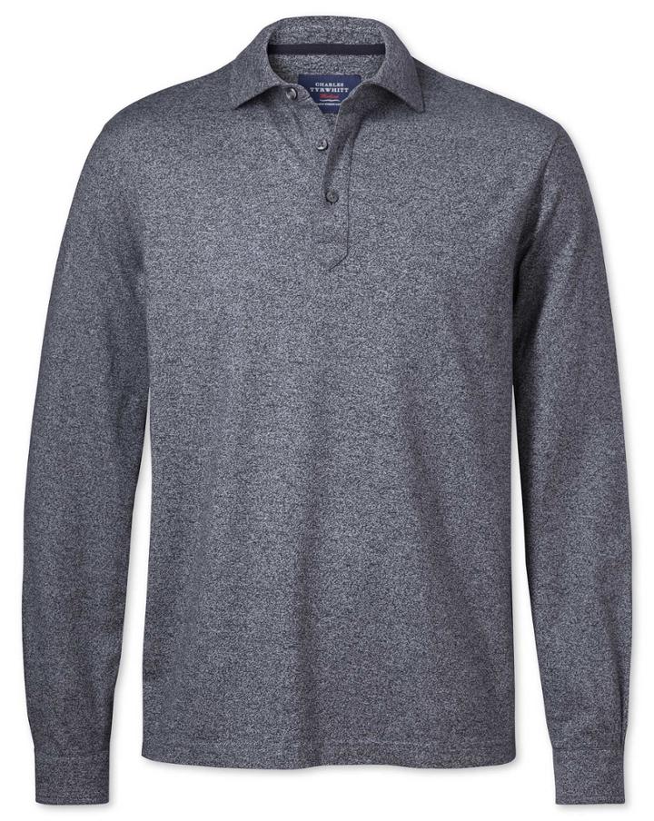 Charles Tyrwhitt Charles Tyrwhitt Navy Long Sleeve Cotton Polo Size Large