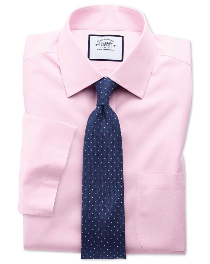  Classic Fit Non-iron Poplin Short Sleeve Pink Cotton Dress Shirt Size 15/short By Charles Tyrwhitt