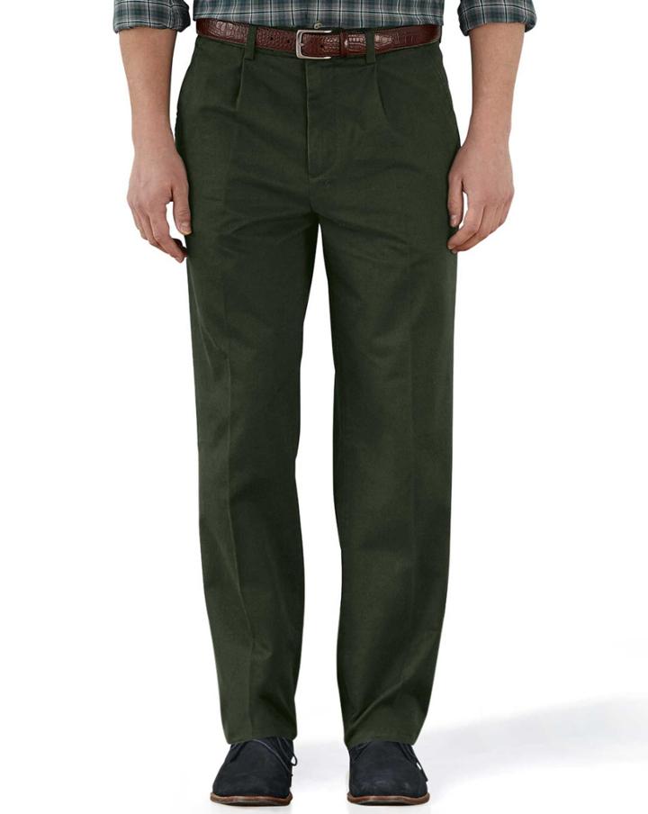 Charles Tyrwhitt Charles Tyrwhitt Dark Green Classic Fit Single Pleat Cotton Chino Pants Size W30 L38