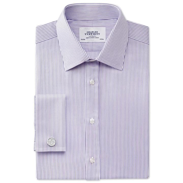 Charles Tyrwhitt Charles Tyrwhitt Extra Slim Fit Bedford Raised Stripe Lilac Cotton Dress Shirt Size 15.5/36