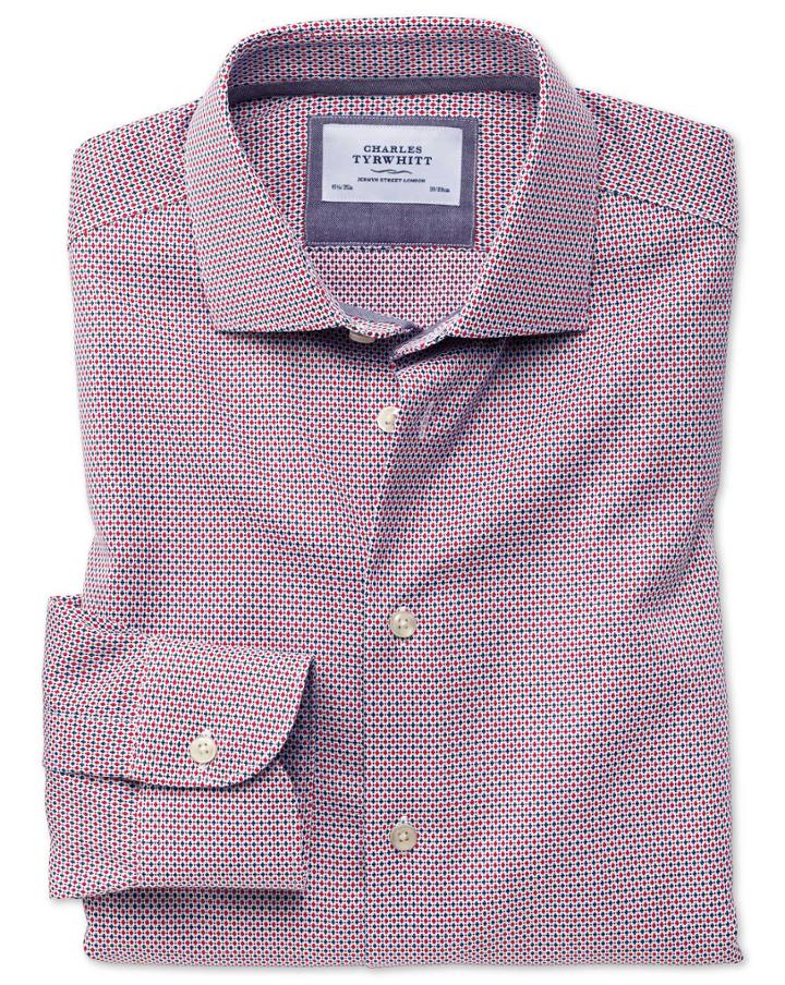 Charles Tyrwhitt Classic Fit Semi-spread Collar Business Casual Non-iron Modern Textures Red And Blue Cotton Dress Shirt Single Cuff Size 15.5/33 By Charles Tyrwhitt