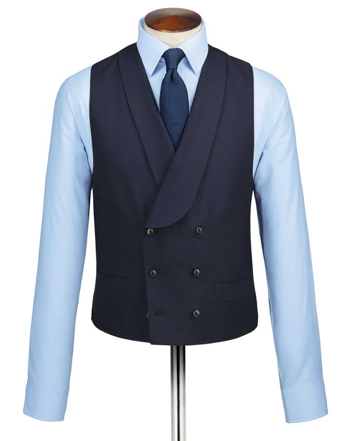 Navy Adjustable Fit British Serge Luxury Suit Wool Vest Size W44 By Charles Tyrwhitt