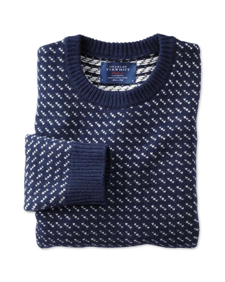 Charles Tyrwhitt Charles Tyrwhitt Navy And White Birdseye Wool Sweater Size Xl